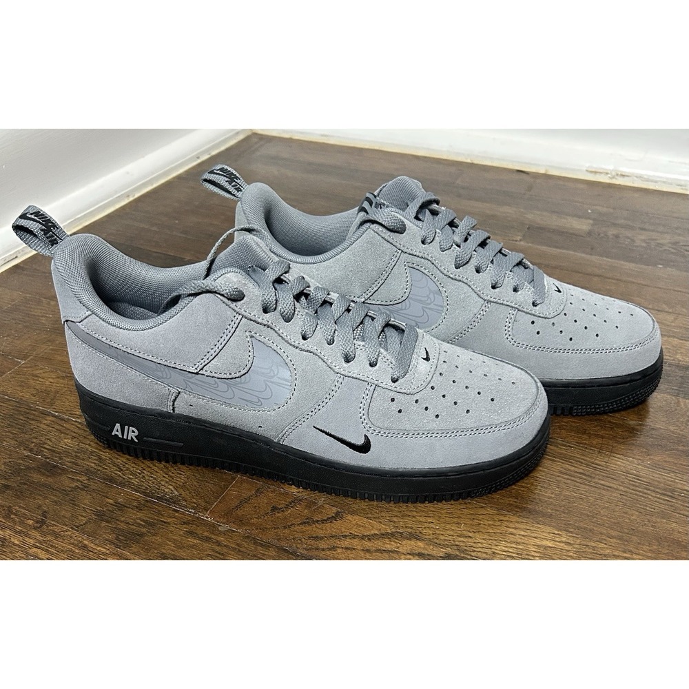 Men's Nike Air Force 1 Low 07 LV8 Grey Suede Shoes Reflective Swoosh Size 9.5 - Picture 3 of 12